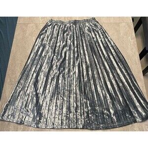 ModCloth Sz MEDIUM Pleated Velvet Midi Skirt Gray/Silver Elegant Soft Feminine